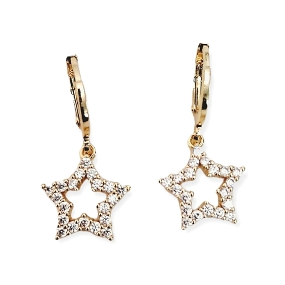 Huggie hoop 16K gold star Rhinestone Festival casual hoop earrings 💖2/$30 - Picture 12 of 15